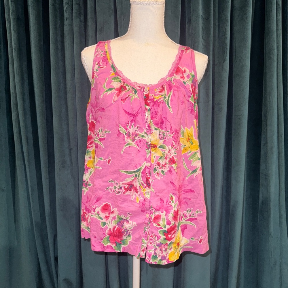 Large Pink Floral Lauren Ralph Lauren Sleeveless and Cropped Pajama Set